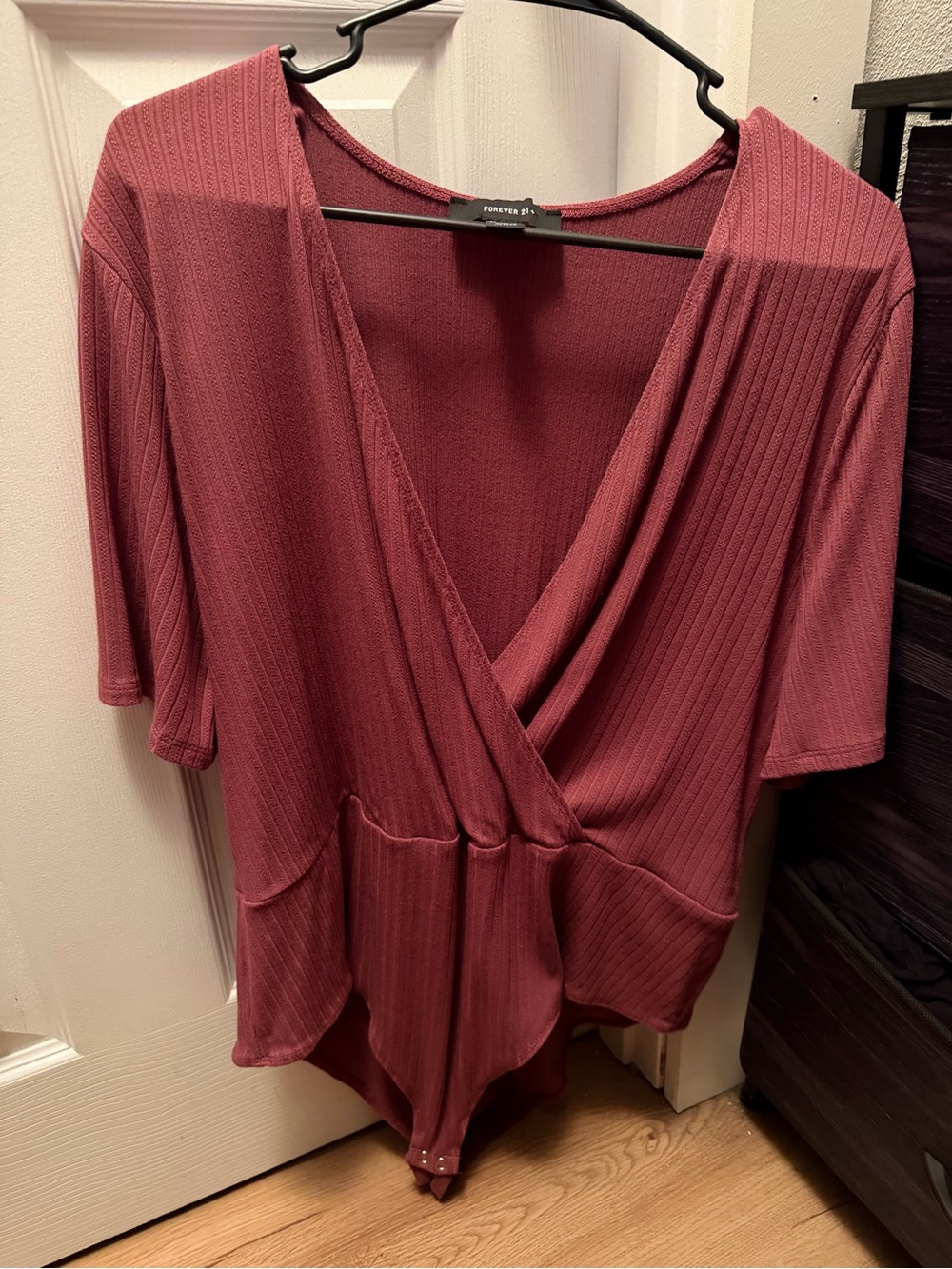 Forever 21 Rosewood Ribbed Surplice Bodysuit